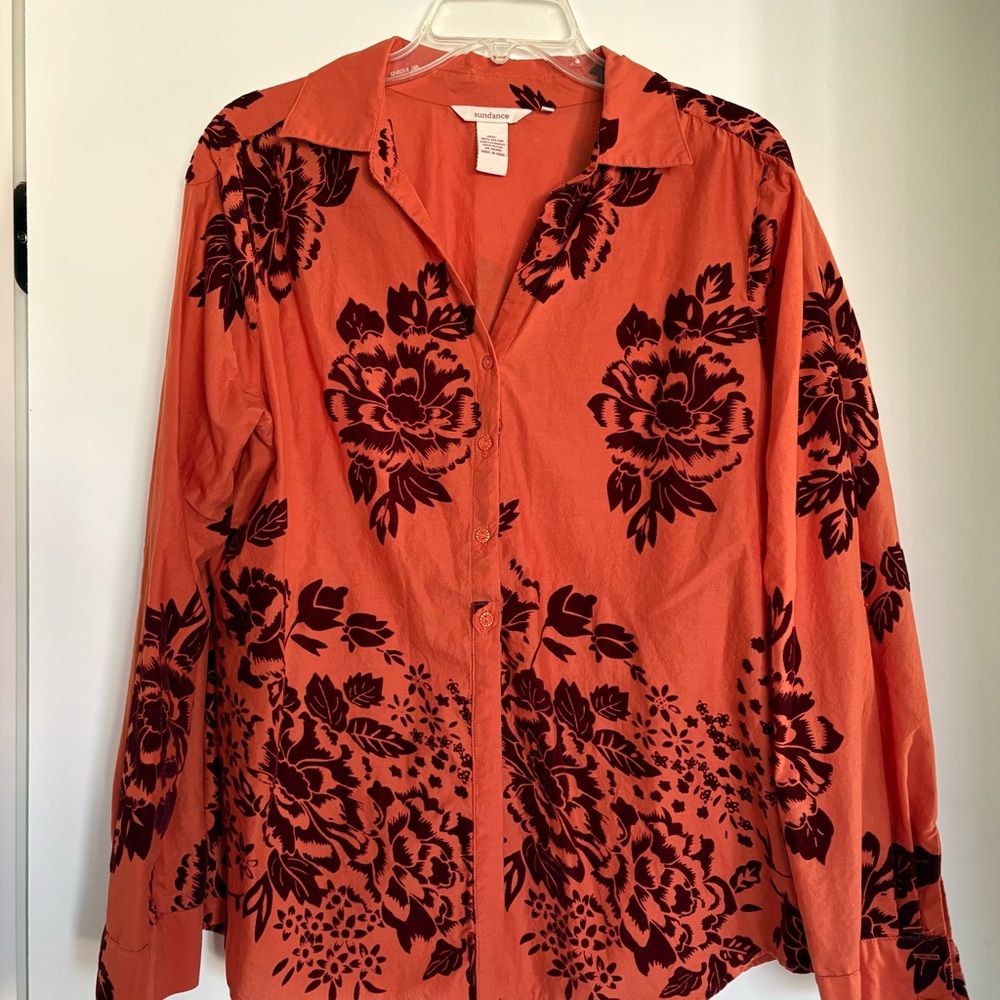 Sundance Catalog Velvet Vignette Floral Blouse Shirt Sz L - Picture 2 of 6